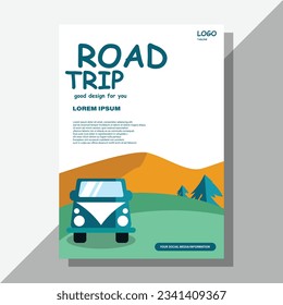 road trip vector flyer design revolve around a road trip theme, capturing the excitement and adventure of a journey on the open road.