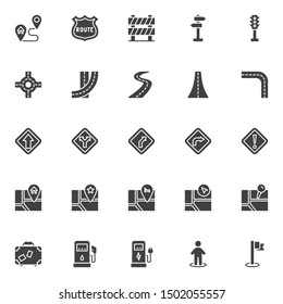 Road trip vector icons set, modern solid symbol collection, filled style pictogram pack. Signs, logo illustration. Set includes icons as  Home address, gps navigation pin, map marker, hotel location