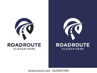 Road trip vector logo design. Road map logo design template, vector illustration of location point icons and route maps for road trip