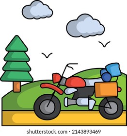Road Trip via Bike Vector Icon Design, Travel and Tourism Symbol, Holiday and Vacation Sign, Discovery and exploration Stock, Adventure tourers illustration, adventure touring motorcycle Concept,   - Shutterstock ID 2143893469
