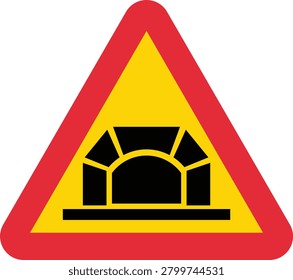 Road Tunnel Ahead Warning Triangle European Road Sign Yellow and Red Sweden Style.eps