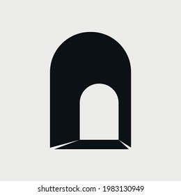 Straßentunnel, schwarz-weiß, Vektorsymbol.