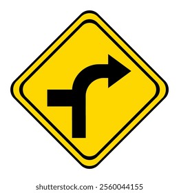 the road turn or curve with a dead end. warning road sign on a yellow and black board in the shape of a rhombus.