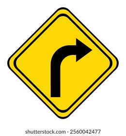 the road turn or curve. warning road sign on a yellow and black board in the shape of a rhombus.