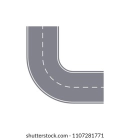 Road Turn Isolated City Street Map Segment. Auto Traffic Element, Highway Construction Vector Illustration.