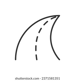 Carretera con un giro, icono lineal. Línea con trazo editable