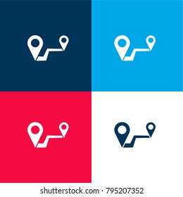 Road with two placeholders four color material and minimal icon logo set in red and blue