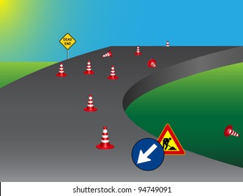 road under construction, abstract vector art illustration