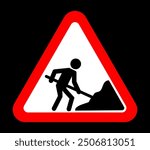 Road under construction sign vector illustration, Under construction road sign, Man digging ground sign isolated, Road Construction Signs,  Work in progress, warning sign, Road work ahead.