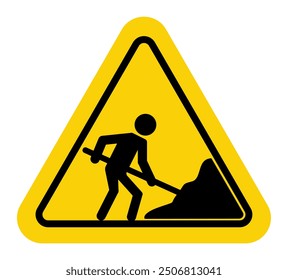 Straße unter Bauzeichen, Vektorgrafik, Unter Baustelle Straßenschild, Mann graben Bodenschild einzeln, Straßenbauschilder, Arbeiten im Gange, Warnschild, Straßenarbeiten voraus.