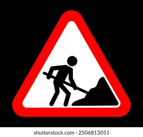 Straße unter Bauzeichen, Vektorgrafik, Unter Baustelle Straßenschild, Mann graben Bodenschild einzeln, Straßenbauschilder, Arbeiten im Gange, Warnschild, Straßenarbeiten voraus.