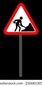 Road under construction sign vector illustration, Under construction road sign, Man digging ground sign isolated, Road Construction Signs,  Work in progress, warning sign, Road work ahead.