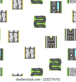 Road Urban And Country Highway Vector Seamless Pattern Thin Line Illustration