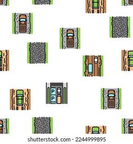 Road Urban And Country Highway Vector Seamless Pattern Thin Line Illustration