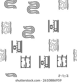 Road Urban And Country Highway Vector Seamless Pattern Thin Line Illustration