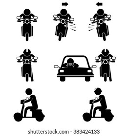 road user with motorcycle and car icon sign vector symbol pictogram