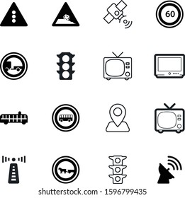 road vector icon set such as: fall, guidance, spot, lamp, kilometers, surveillance, tag, way, wifi, navigator, limitation, school, forbidden, station, crash, button, car, driving, tower, prohibition svg