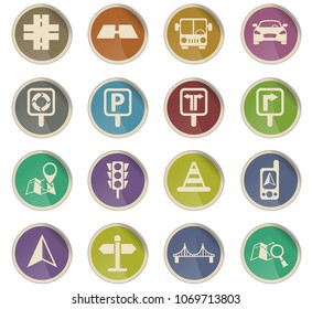 road vector icons in the form of round paper labels