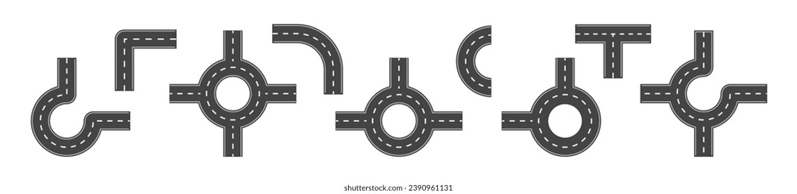 Road vector icons. Highway icon collection. Flat style road illustration