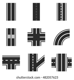 road vector icons. Simple illustration set of 9 road elements, editable icons, can be used in logo, UI and web design