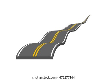 Road vector illustration. Curved highway with markings.