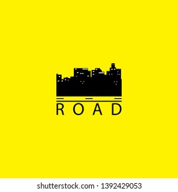 Road vector logo, with the shape of the road above the city and the yellow background makes it cool.