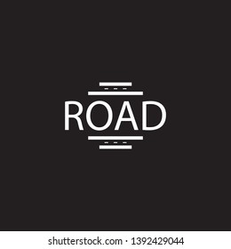 road vector logo, with road shapes above and below the road writing and black background.