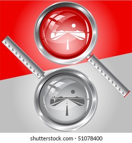 Carretera. Vidrio de aumento vectorial.