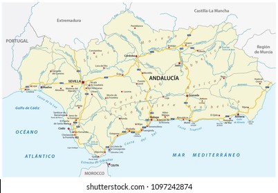 road vector map of the autonomous community of andalusia, spain