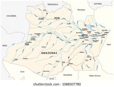 road vector map of the brazilian state amazonas