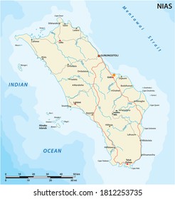 road vector map of indonesian island of nias, indonesia