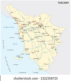 Road vector map of the Italian region Tuscany