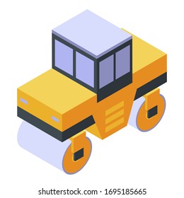 Icono de rodillo vibratorio de carretera. Isométrico icono del vector del rodillo vibratorio para el diseño web aislado en fondo blanco