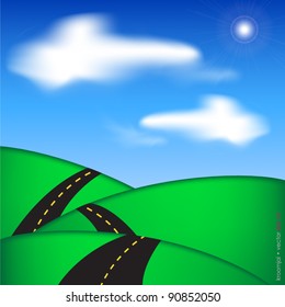 Road view to blue sky day, Vector format