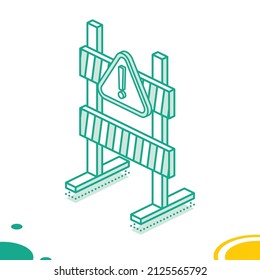 Junta de Barrera de Aviso de Carretera con franjas aisladas en fondo blanco. Objeto 3d isométrico. Ilustración vectorial.