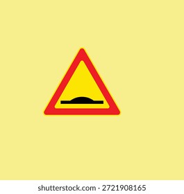 Icono de señal de advertencia de la carretera que indica un bache de velocidad o camino desigual por delante. Fondo amarillo con borde rojo y símbolo negro. Ilustración vectorial plana aislada, conveniente para la seguridad del tráfico, la señalización del camino, y el diseño del transporte.