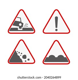 Road warning sign icon set isolated on white background.