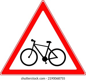 Road warning sign. The sign intersection with the bike path. Vector image.
