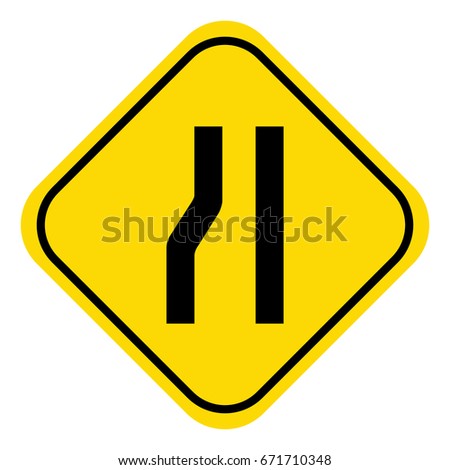 road warning sign Left lane ends or road narrows from the left
