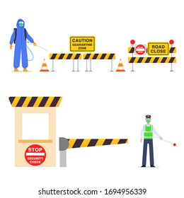 Road warning sign of quarantine zone graphic element.