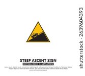 Road warning sign showing a car climbing a steep hill. Triangle caution symbol for uphill zones and road alerts
