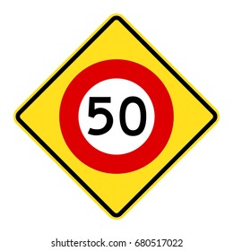 road warning sign. Speed limit ahead.