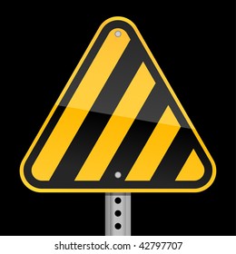 Road warning sign witn warning stripes on a black background
