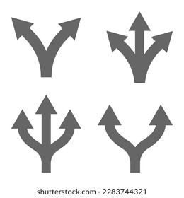Road way arrow icon set. Two and three way arrows vector illustration