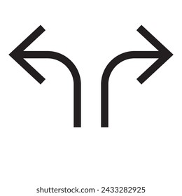 Road way arrow icon set. Fork sign. Two way, three way arrow. Right and left direction in vector flat style.