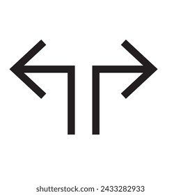 Road way arrow icon set. Fork sign. Two way, three way arrow. Right and left direction in vector flat style.