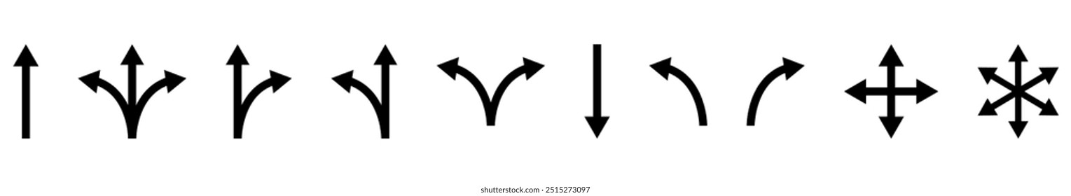 Conjunto de ícones de seta de estrada. Ilustração vetorial isolada no plano de fundo branco
