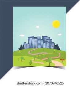 Road Way To City Buildings Vector Illustration