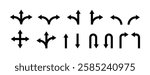 Road or way direction arrow sign vector icon set. One-way, Two-way, Three-way direction arrow sign. Fork sign, Way pointer symbol. Turn arrow navigation sign. Traffic route. Vector illustration.