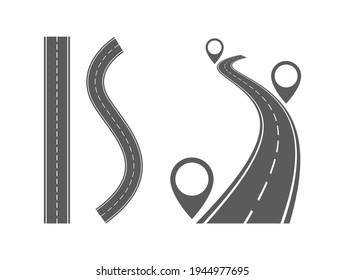 road way icon set with pin map pointer